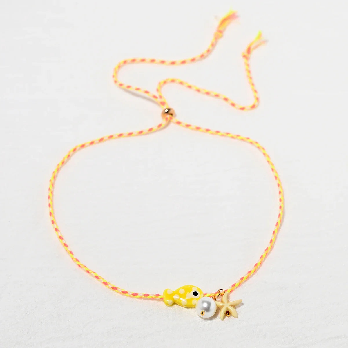 Colorful Bohemian Ceramic Fish Pendant Necklace for Women Adjustable Multicolored Rope Choker