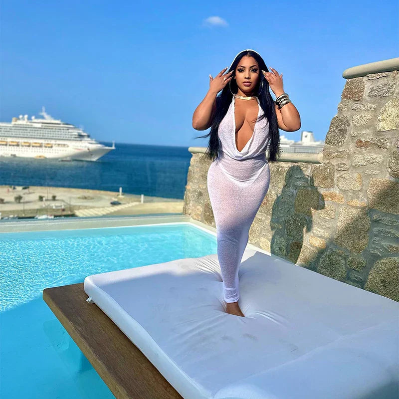 Sleeveless Hooded Dress Slimming Swing Neck Solid Color Long