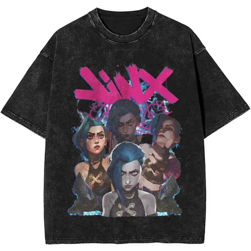 Anime Arcane Jinx Oversized Cotton T Shirt for Men and Women Summer Streetwear Tee Fans Gift