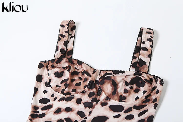 Leopard Print Women Jumpsuit Sexy Low Neck Spaghetti Strap Skinny Fit Clubwear Overalls