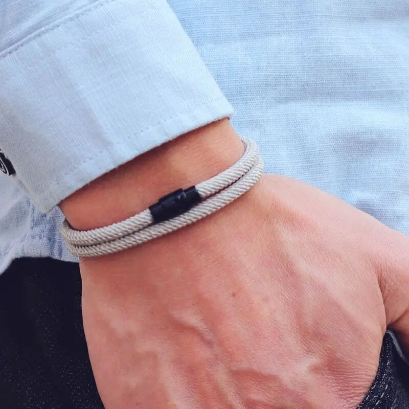 Minimalist Double Layer Men's Rope Bracelet with Magnet Buckle for Survival and Everyday Wear