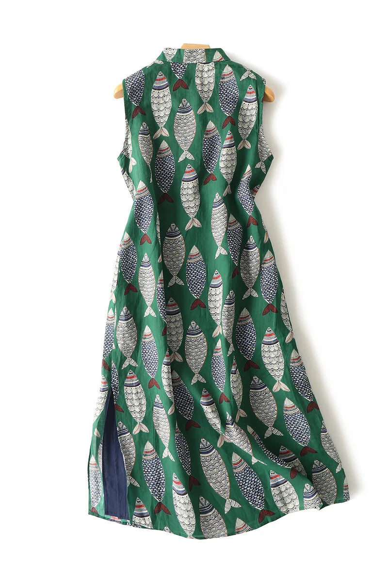 Elegant Green Chinese Style Qipao Dress For Summer Women