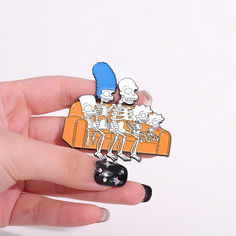 Animated Punk Skull Enamel Brooch Funny Cartoon Metal Pin for Backpack and Lapel Accessories Gift