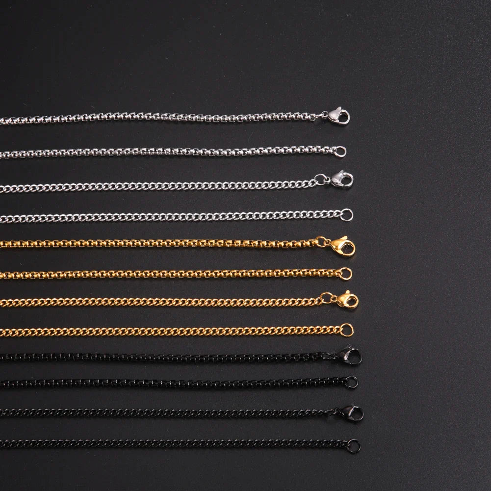 60cm Long Stainless Steel Box Chain Necklace for Men in Black and Gold Color Fashion Punk Jewelry