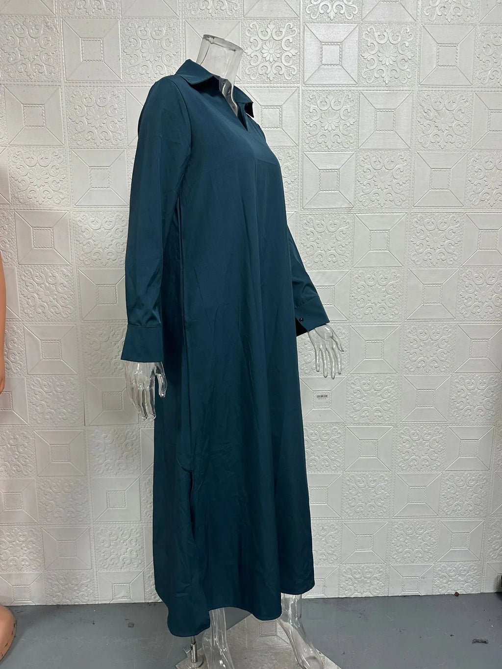 Casual Loose Fit V-Neck Long Sleeve Solid Color Dress
