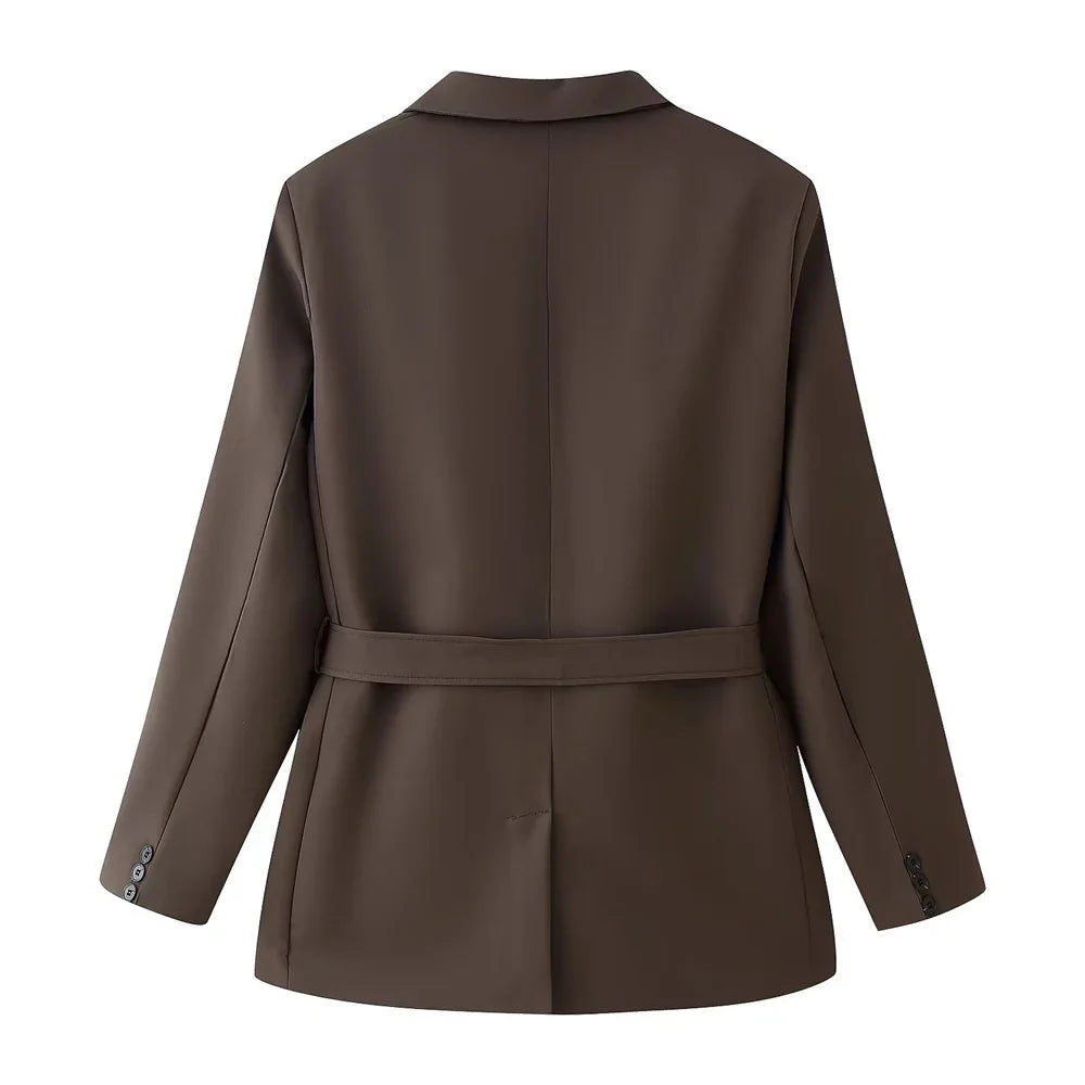 Elegant Womens Pantsuit Set Belted Jacket And Pants