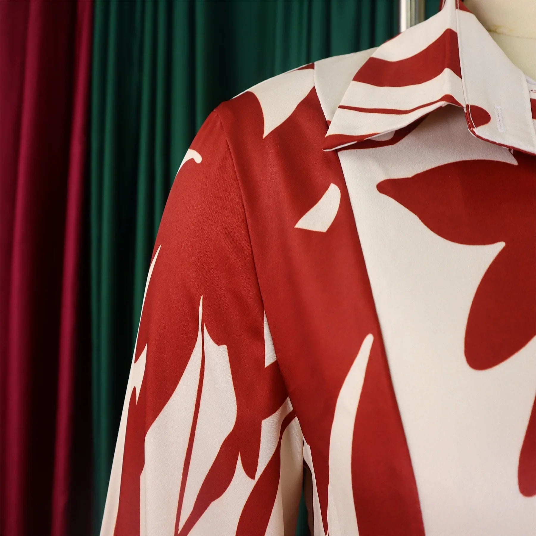 Printed Dress For Women Elegant Turn Collar Ankle Length