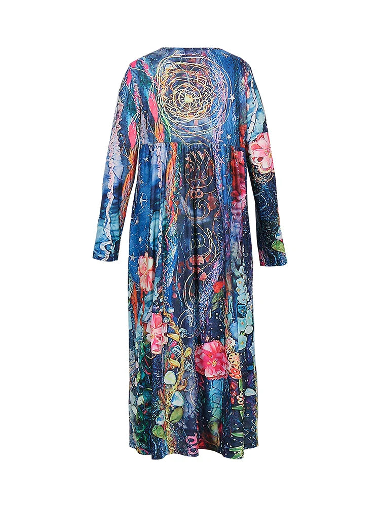 Women's Casual Printed Button Front Long Sleeve Dress