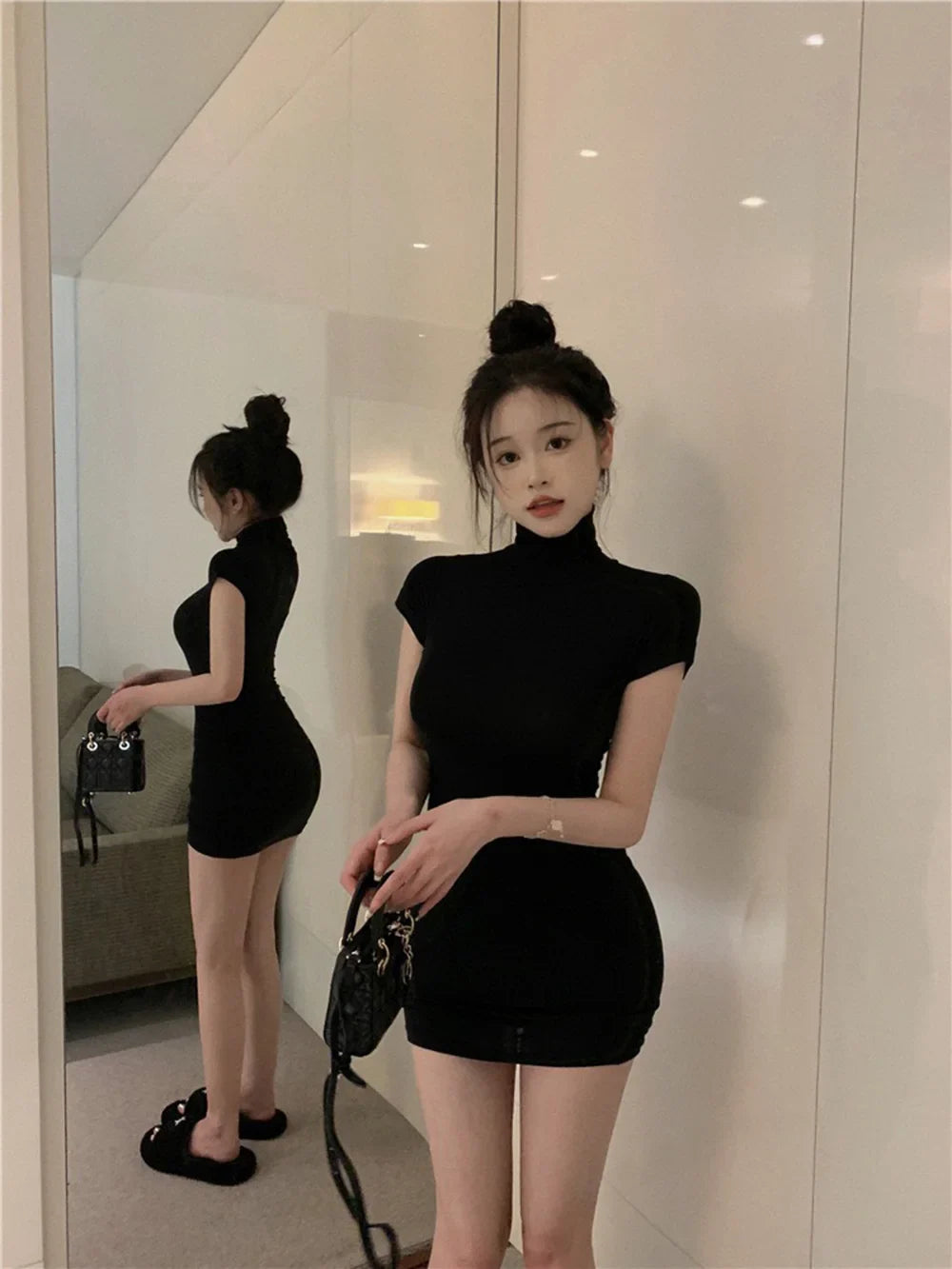Bodycon Dress For Women High Neck Thigh Length Date Night