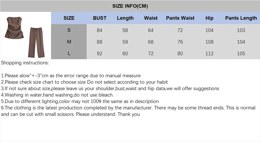 Flowing Two Piece Outfit for Women with Strapless Top and Drawstring Trousers