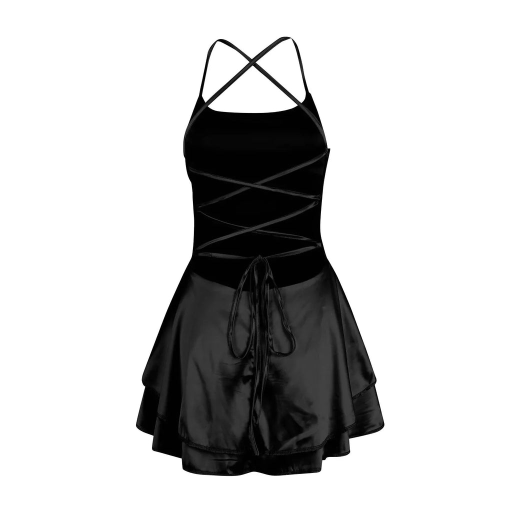 Backless Satin Party Dress With Cowl Neck Spaghetti Straps