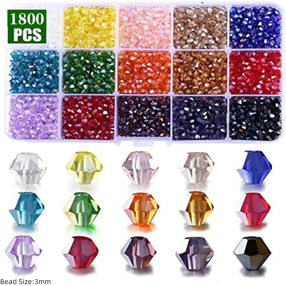 4mm Multicolor Bicone Crystal Beads Set for DIY Bracelet Jewelry Making - 15 Grid Multi-faceted Irregular Glass Bead Kit