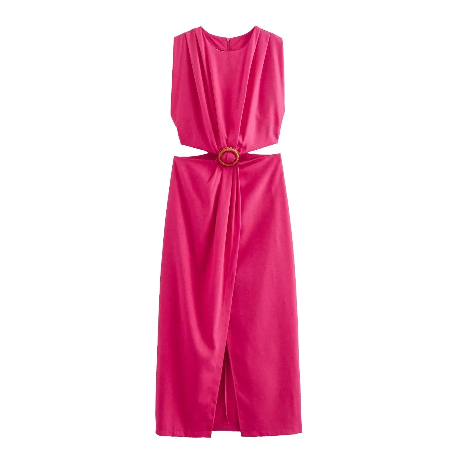 Womens Summer Dress O Neck Sleeveless Zipper Dress