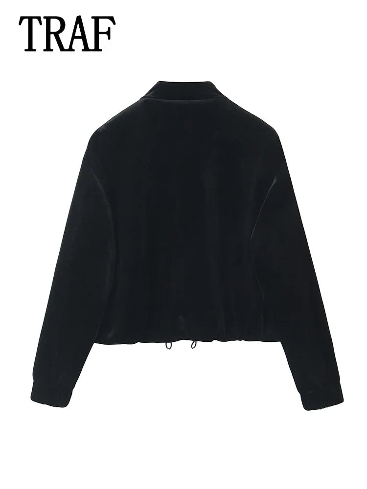 Women's Fashion Velvet Trouser Set with Wide Leg Pants and Long Sleeve Coat Top for Stylish Streetwear Outfit