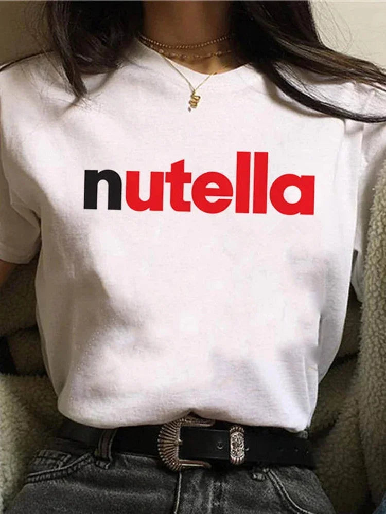 Nutella Print T Shirt for Women in Plus Size - 90s Harajuku Kawaii Graphic Tee in Korean Style