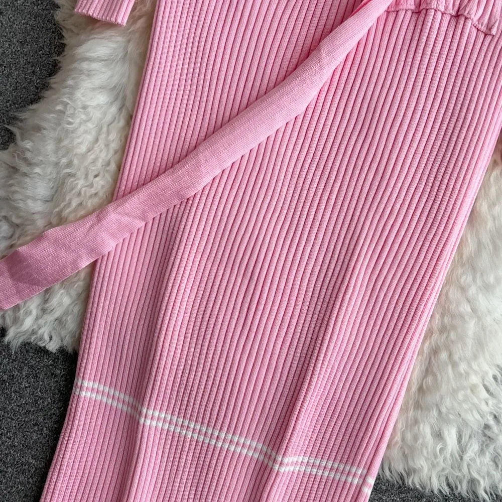 Knitted Sweater Dress With O Neck Belt For Autumn Winter