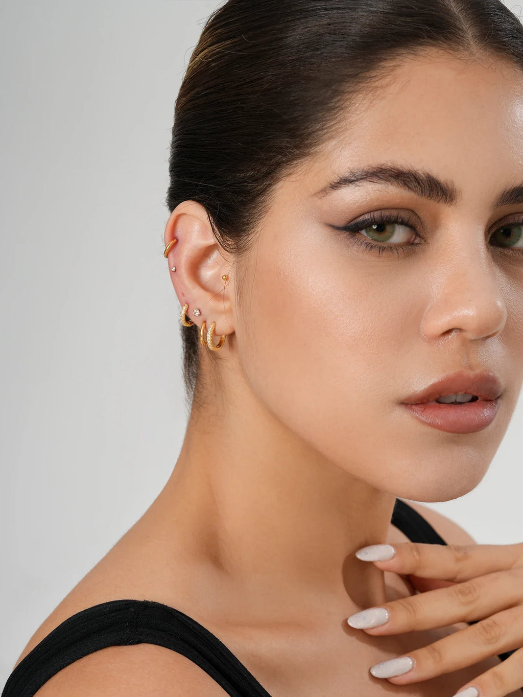 10 Pairs Small Gold Hoop Earrings for Women, 18K Gold Plated Tiny Stainless Steel Studs for Multiple Piercings