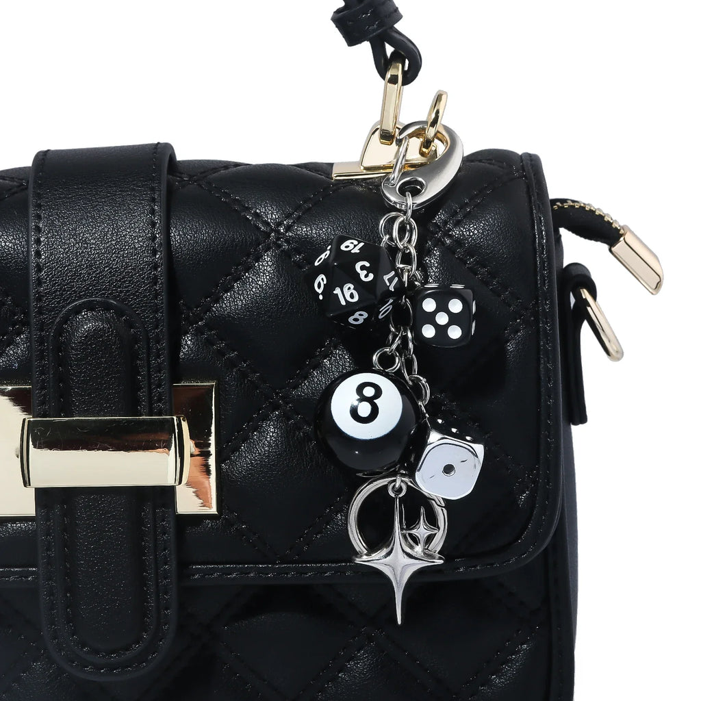 Black Dice Billiards Keychain Hiphop Lucky Dice Pendant Bag Charm Punk Jewelry Accessories
