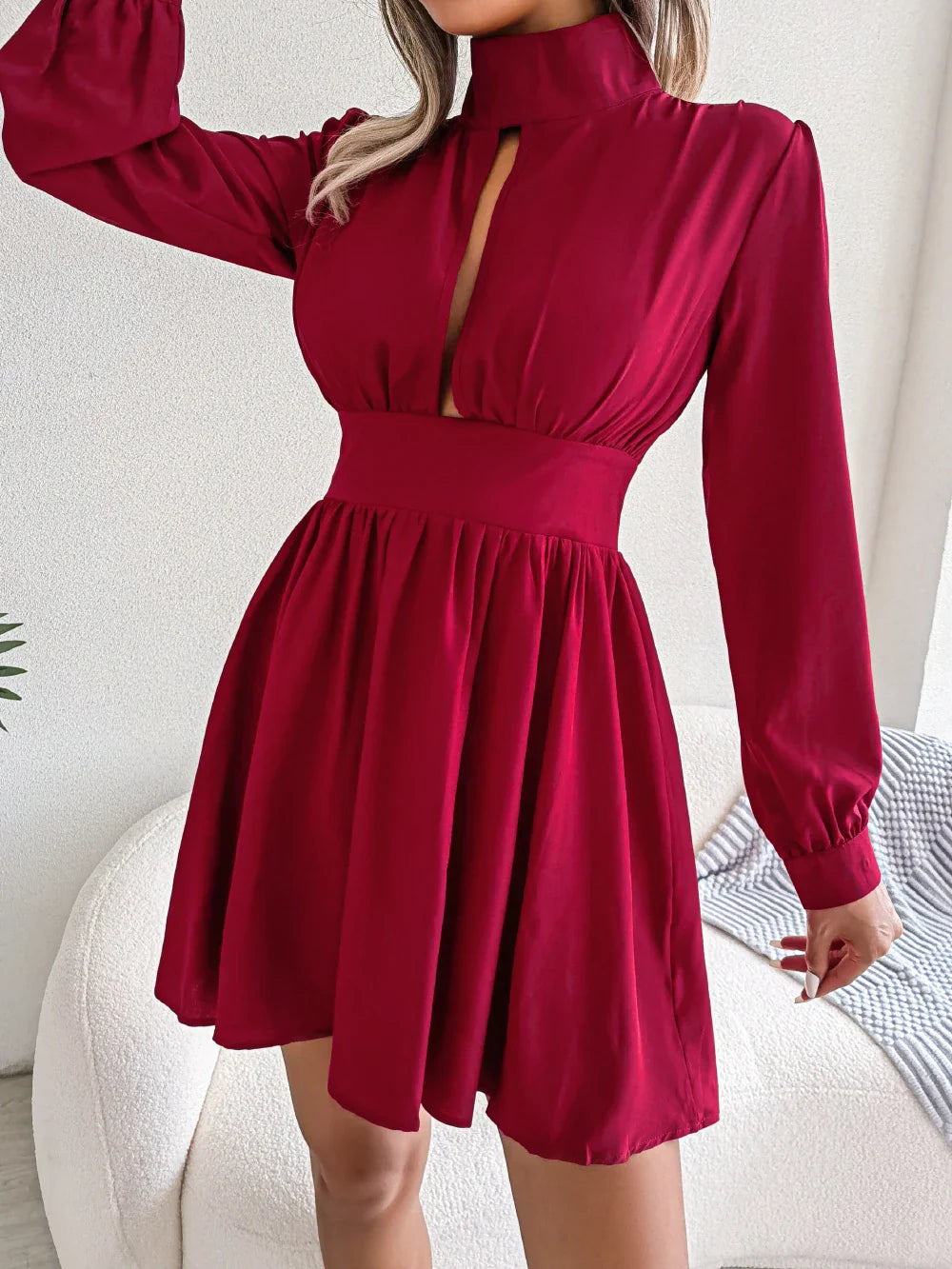 A Line Dress For Women Hollow Out Long Sleeve Elegant