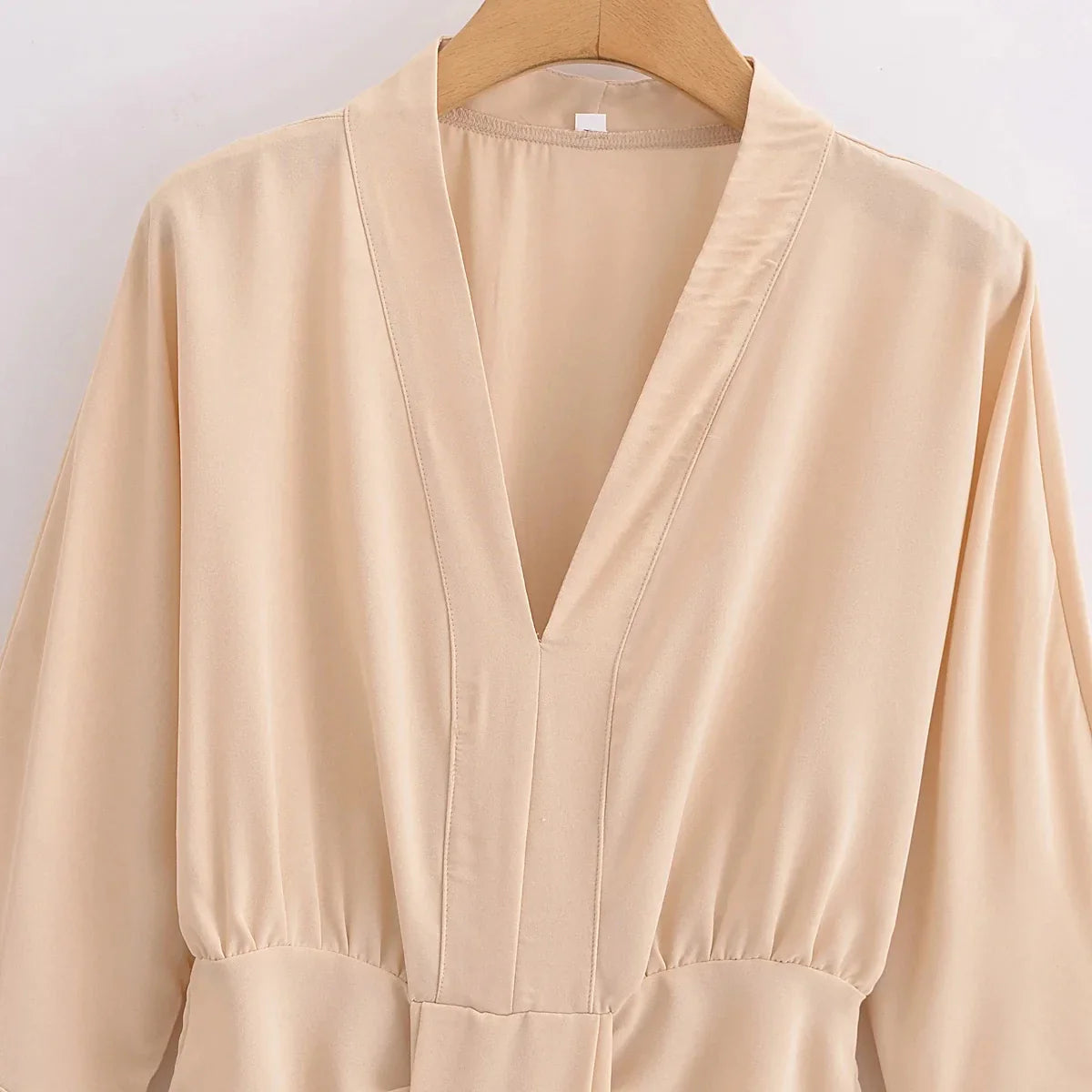 Women Elegant Solid Waist Draped V Neck Evening Dress