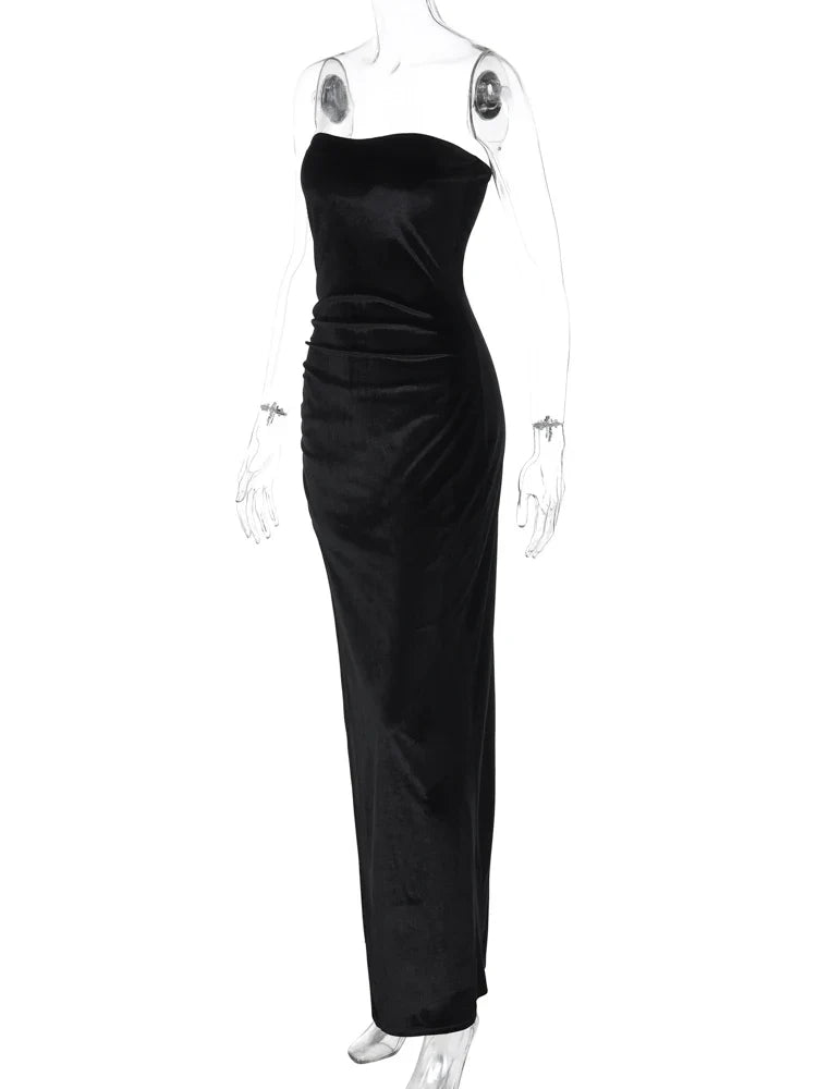 Velvet Strapless Maxi Dress for Women Elegant Clubwear