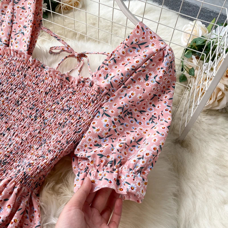 Floral Print Maxi Dress For Women Elastic Waist A Line