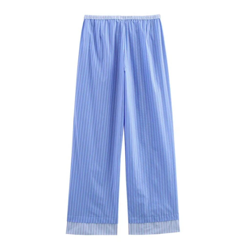 Women's Casual Striped Loose Shirt and Pants Set for Spring and Summer Fashion