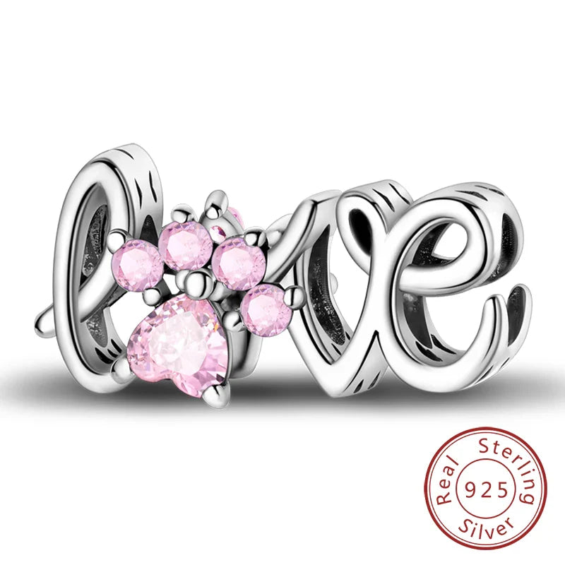 925 Sterling Silver Pink Pendant Charm for DIY Jewelry Bracelet and Necklace