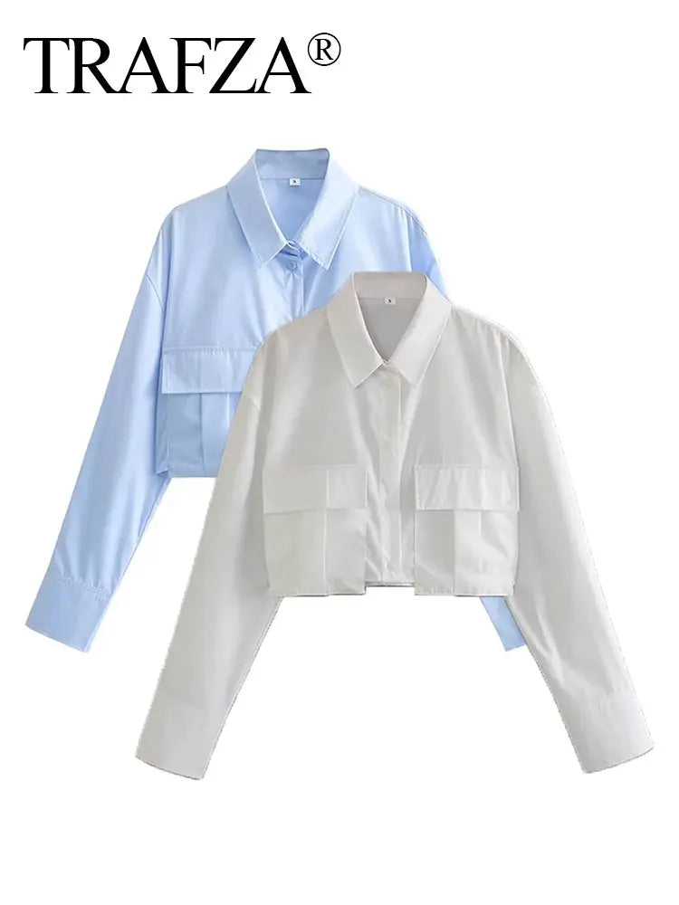 Women's Casual Long Sleeve Solid Blouse with Pockets Loose Fit Versatile Office Shirt Top