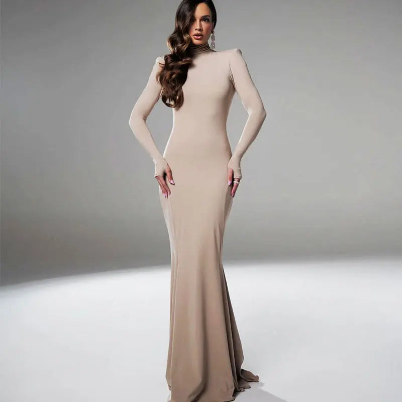 Backless Dress Solid Turtleneck For Women Winter Fashion