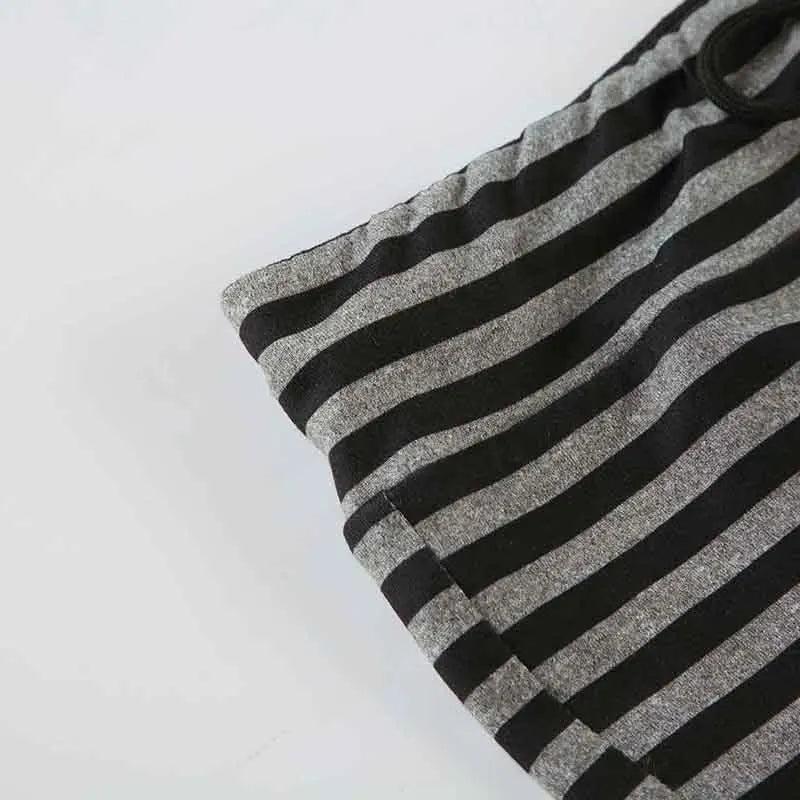 Casual Striped Two Piece Set for Women Slim Fit Backless Bandage Halter Top with Low-Waisted Shorts Summer Lounge Wear