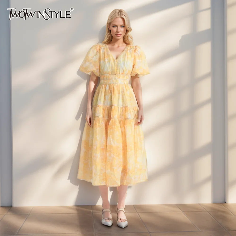 Patchwork Colorblock V Neck Short Sleeve Dress High Waist