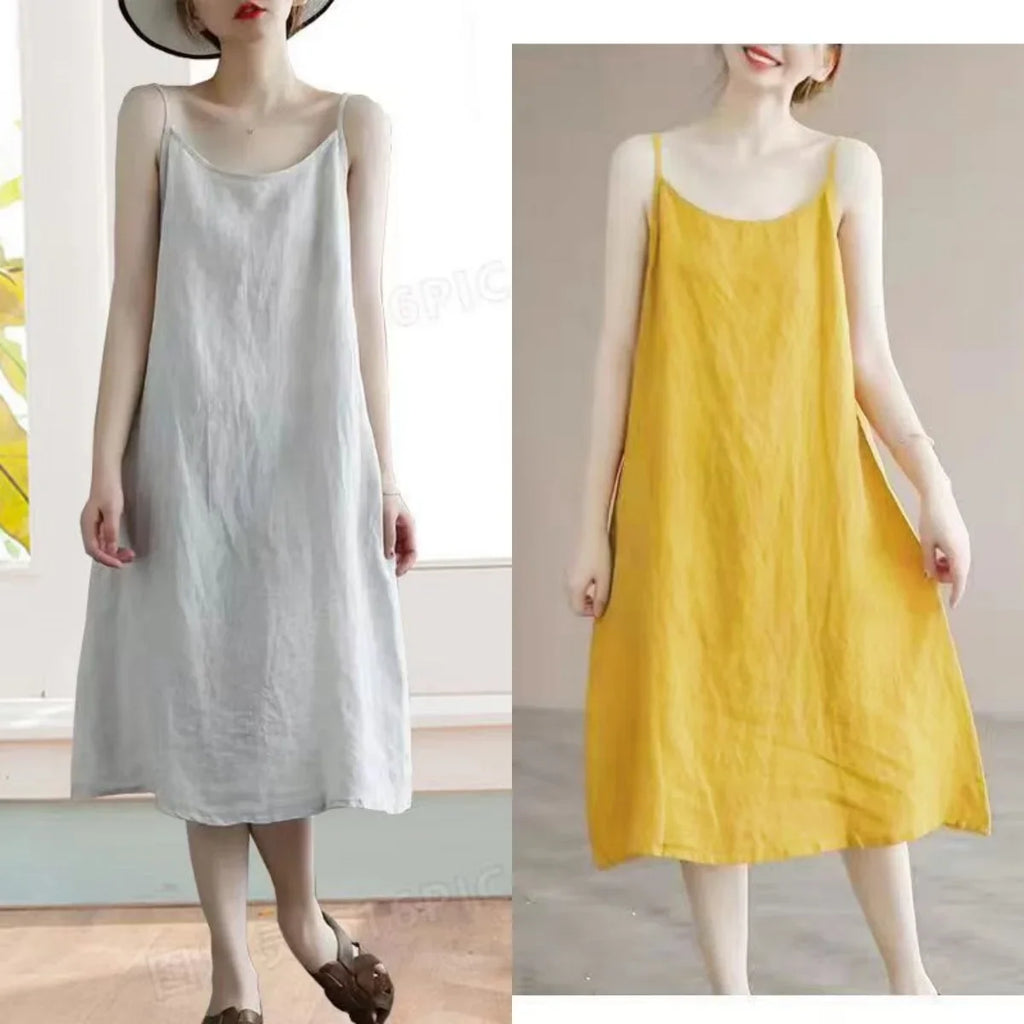 Cotton Linen Beach Dress Women Sleeveless A Line Summer