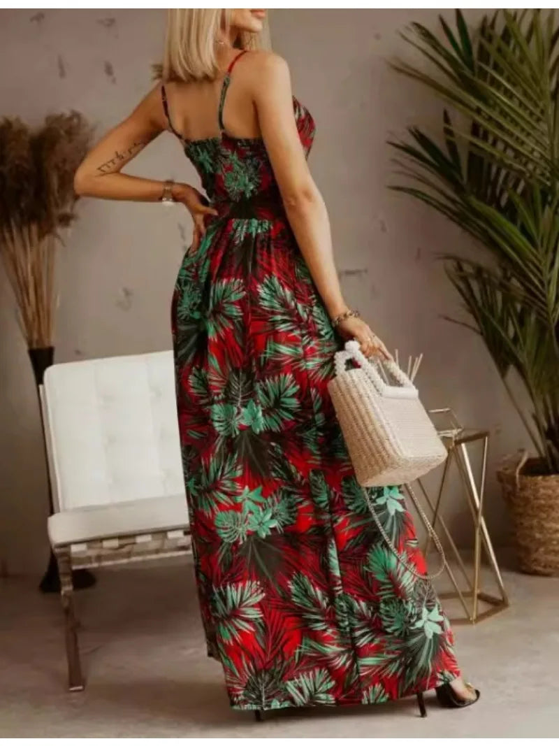 Bohemian Floral Chiffon Summer Dress With V Neckline