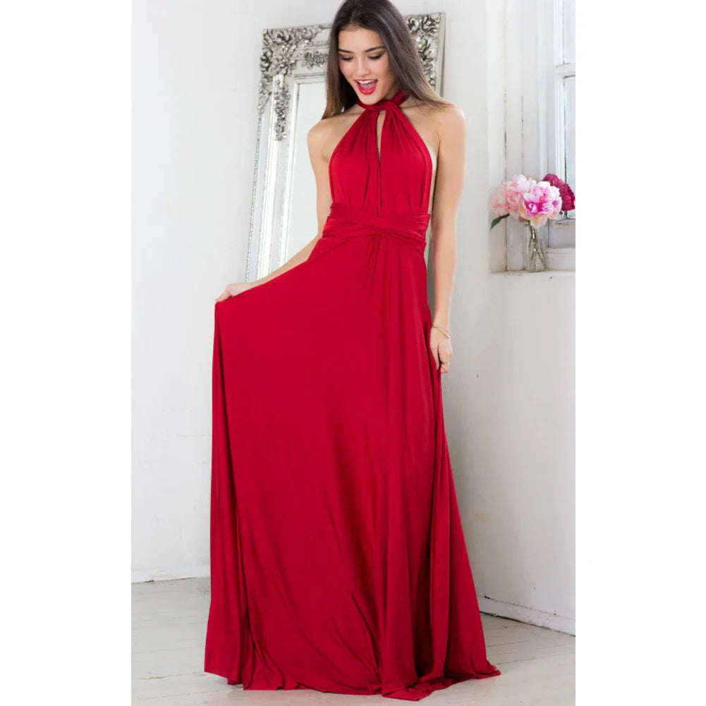 Multiway Wrap Convertible Boho Maxi Red Party Dress