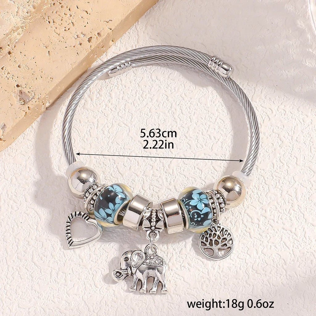 Women's Elephant Peach Heart Life Tree Pendant Alloy Bracelet for Festivals and Outdoor Events