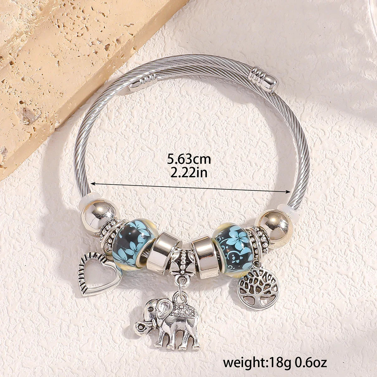 Women's Elephant Peach Heart Life Tree Pendant Alloy Bracelet for Festivals and Outdoor Events