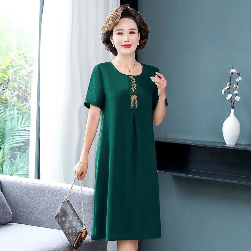 Embroidered Midi Dress for Women Vintage Style Casual Party