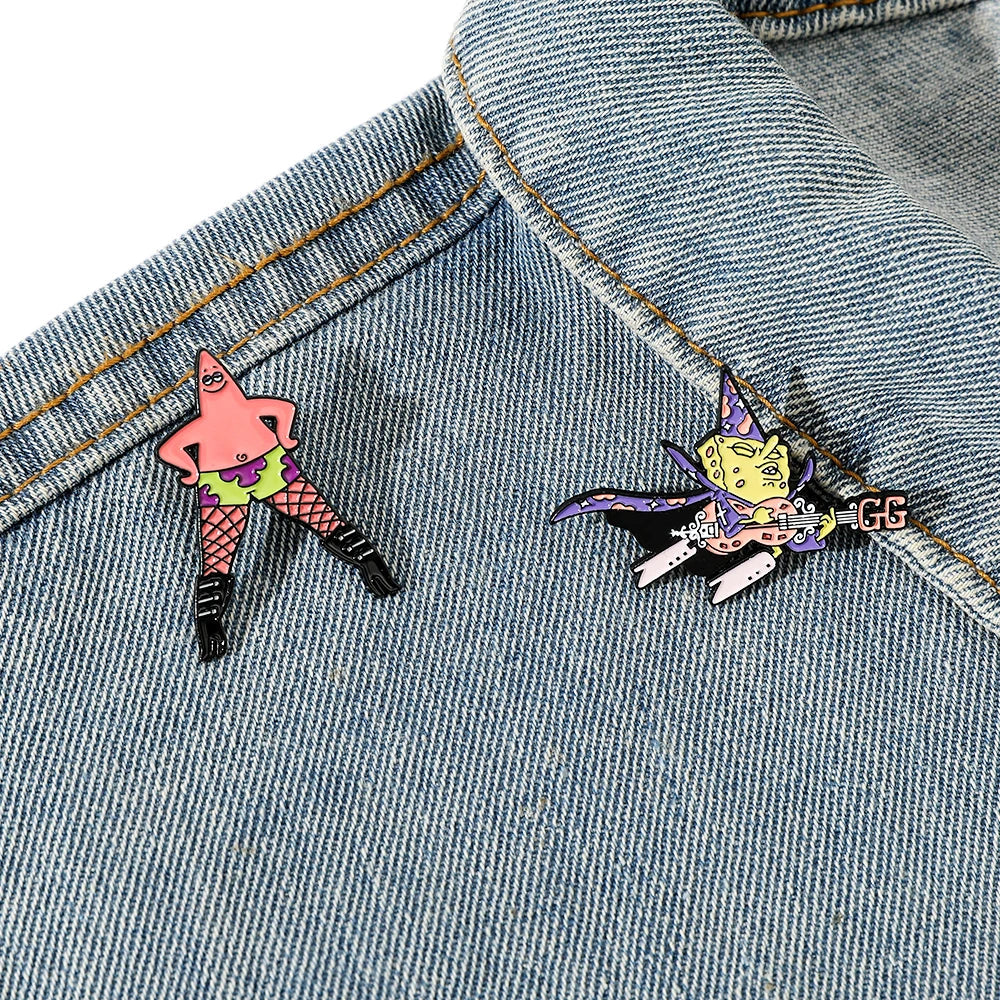 2 Pcs Cartoon Patrick Star Enamel Pin Brooch Set - Funny Anime Metal Badge for Backpack and Clothing Accessories