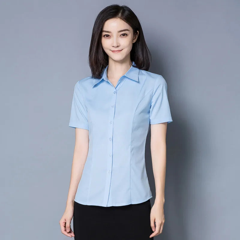 Slim-Fitting White Short-Sleeve Business Shirt for Women Large Size Korean Style Elegant Summer Top