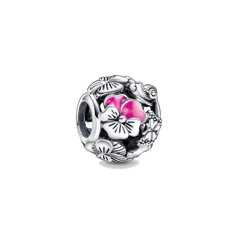 Pink Flower Caterpillar DIY 925 Sterling Silver Bead for Bracelet Bangle Jewelry Accessories