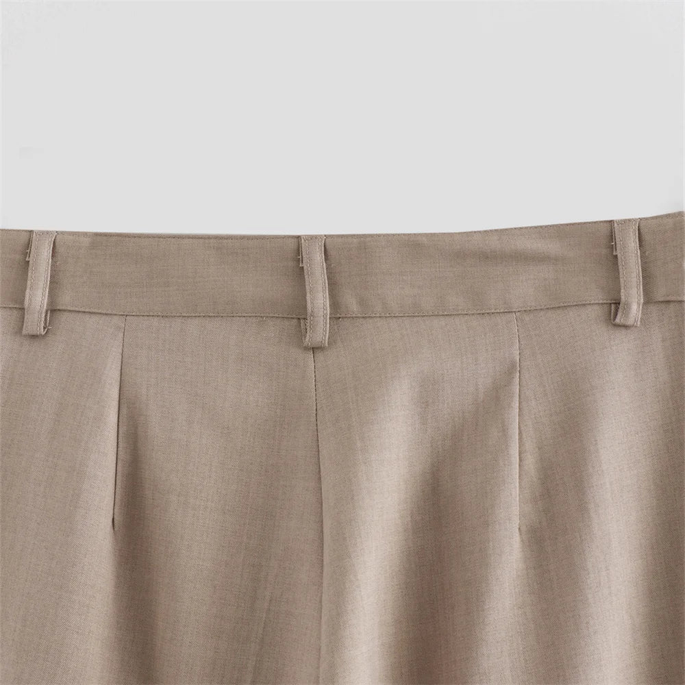 Women's Fashion Casual Double Pocket Coat and High Waist Wide Leg Pants Set