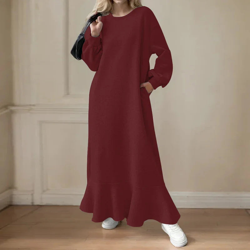 Autumn Boho Long Sleeve Sweatshirt Maxi Dress With Pockets