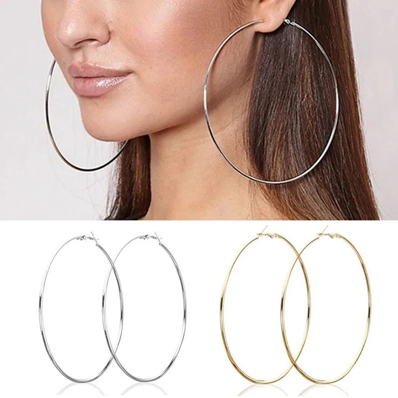 30-100mm Small Big Circle Hoop Earrings for Women and Men in Stainless Steel Fashion Jewelry