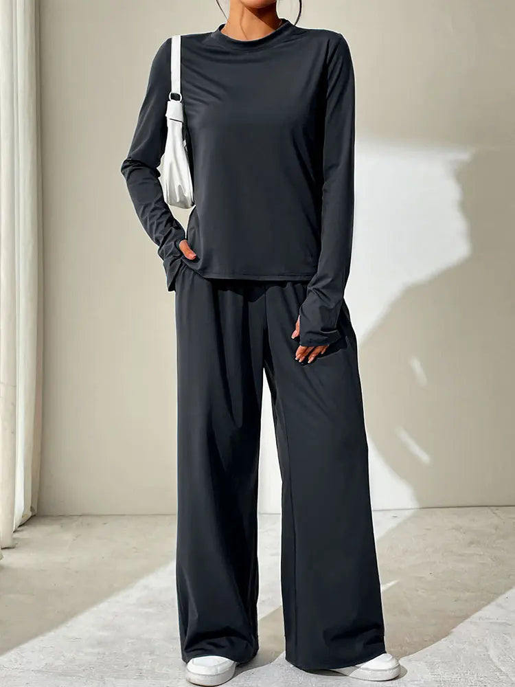 Spring Fashion Women's Casual Long Sleeve T-Shirt and Trouser Set Slim Fit Streetwear Outfit