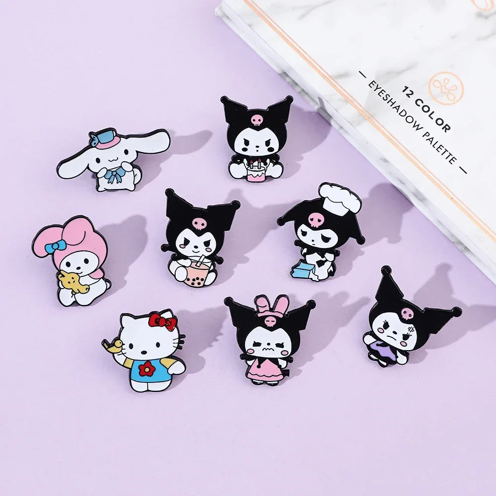 8 Pcs Hello Kitty Animal Brooch Set Cute Princess Kulomi Melody Lapel Pins Fashion Metal Badges for Backpack and Clothing Jewelry