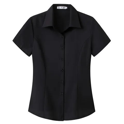 Slim Fit Waist Slimming Short Sleeve Lapel Collar T-Shirt for Women Solid Color Casual Summer Top