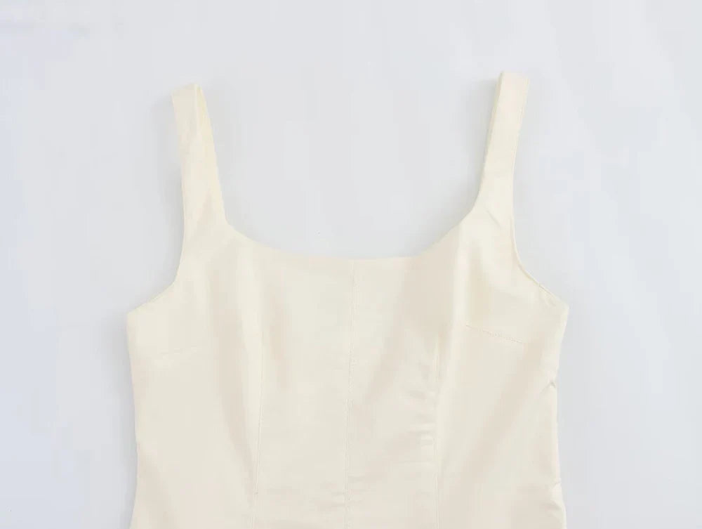 Square Neck Sleeveless Patchwork Dress With Belt For Party