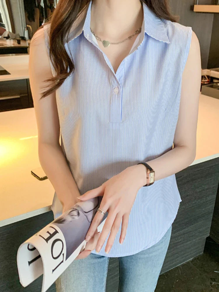 Sleeveless Casual Striped Blouse for Women Lightweight Office Blouse Basic Summer Top with Comfortable Fit