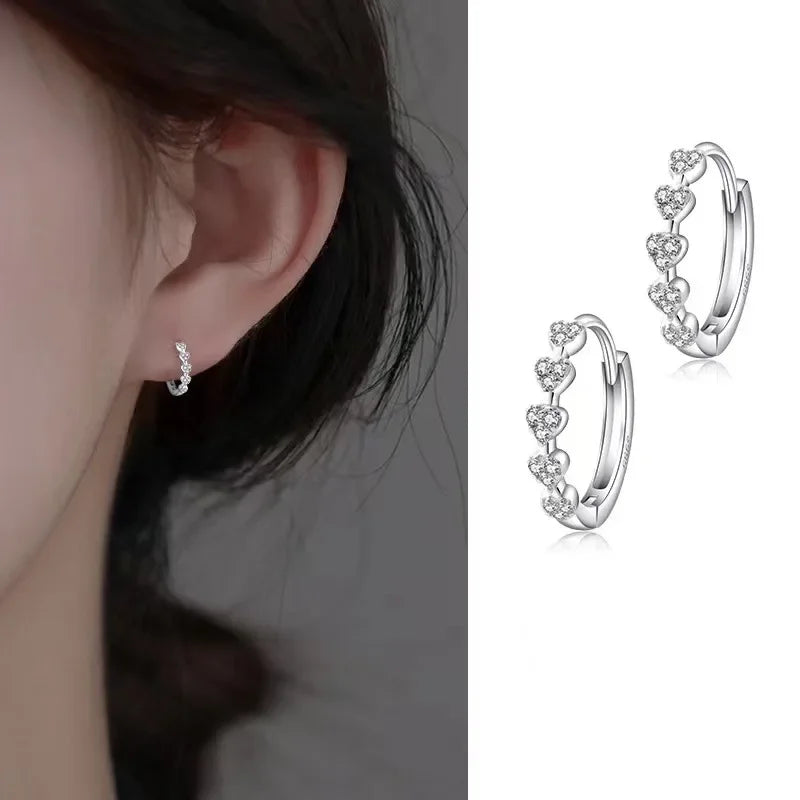 Heart Hoop Earrings for Women with Shiny Zircon Inlay Stylish Wedding Jewelry Accessories